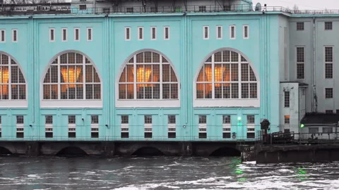 Old hydroelectric station on the river Stock Footage 168921126