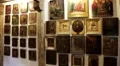 Old icons inside Radomysl Castle, the museum of Ukrainian home icons HD Footage