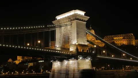 Old Illuminated Bridge At Night Stock Footage 121373410
