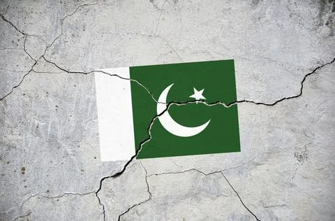 An old image of the flag of Pakistan on a wall with a crack. Stock Illustration