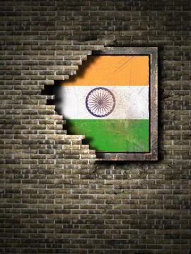 Old India flag in brick wall Stock Illustration