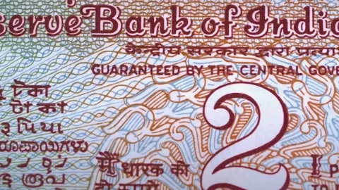 Old Indian 2 Rupee Note. Macro Detail Close-up Historical Currency Video Stock Footage 318200042