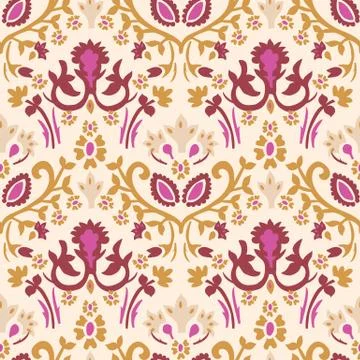 Old indian arabesque damask seamless vector pattern. Ornate spice color marsala Stock Illustration
