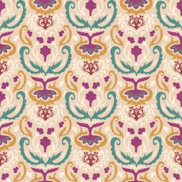 Old indian arabesque damask seamless vector pattern. Ornate spice color marsala イラスト素材
