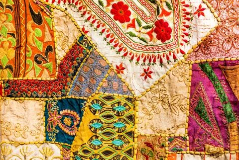 Old Indian patchwork carpet, Rajasthan, India Foto stock