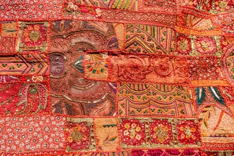 Old Indian patchwork carpet. Rajasthan, India Stock Photos