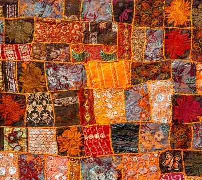 Old Indian patchwork carpet, Rajasthan, India Stock Photos