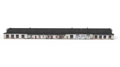 Old industrial building render on a white background. 3D rendering Ilustración de archivo
