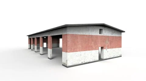Old industrial building render on a white background. 3D rendering 스톡 일러스트