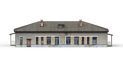 Old industrial building render on a white background. 3D rendering Stock Illustration
