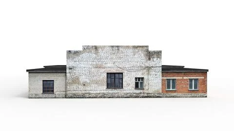Old industrial building render on a white background. 3D rendering Ilustración de archivo