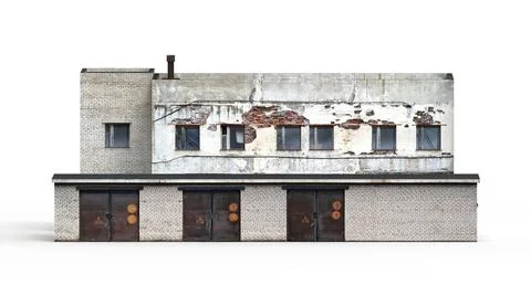 Old industrial building render on a white background. 3D rendering 스톡 일러스트