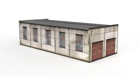 Old industrial building render on a white background. 3D rendering 스톡 일러스트