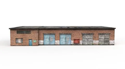 Old industrial building render on a white background. 3D rendering 스톡 일러스트