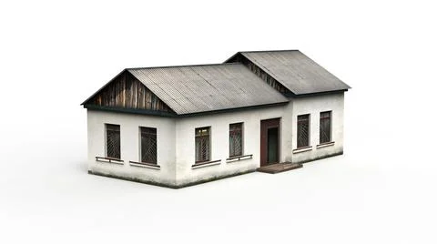 Old industrial building render on a white background. 3D rendering Stock Illustration