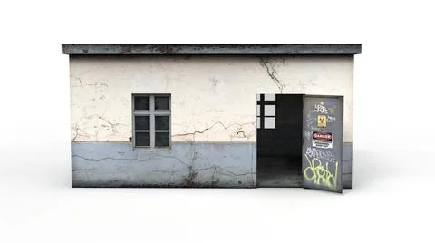 Old industrial building render on a white background. 3D rendering Ilustración de archivo