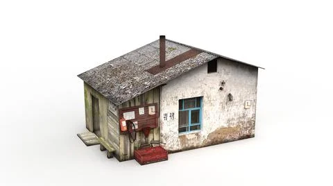 Old industrial building render on a white background. 3D rendering Stock Illustration
