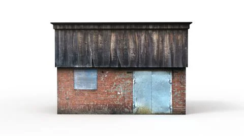 Old industrial building render on a white background. 3D rendering 스톡 일러스트