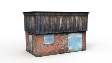 Old industrial building render on a white background. 3D rendering Ilustración de archivo