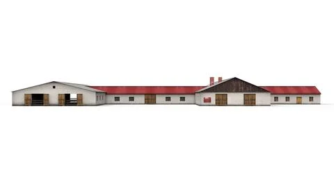 Old industrial building render on a white background. 3D rendering Stock Illustration