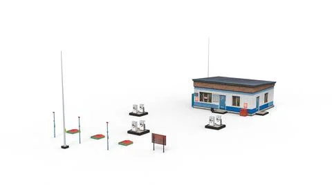 Old industrial building render on a white background. 3D rendering Stock Illustration
