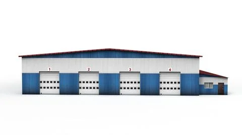 Old industrial building render on a white background. 3D rendering Ilustración de archivo