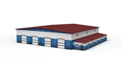 Old industrial building render on a white background. 3D rendering Stock Illustration
