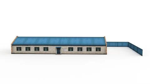 Old industrial building render on a white background. 3D rendering 스톡 일러스트