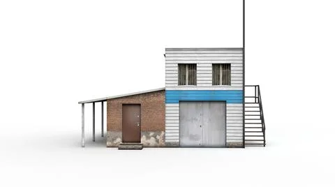 Old industrial building render on a white background. 3D rendering 스톡 일러스트