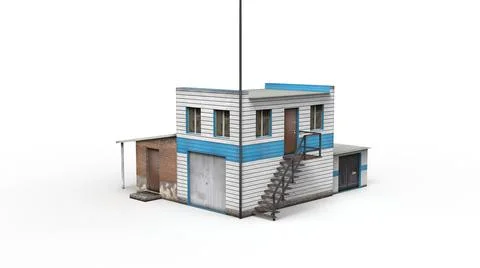 Old industrial building render on a white background. 3D rendering 스톡 일러스트
