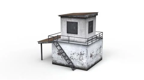 Old industrial building render on a white background. 3D rendering Ilustración de archivo