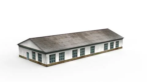Old industrial building render on a white background. 3D rendering Stock Illustration