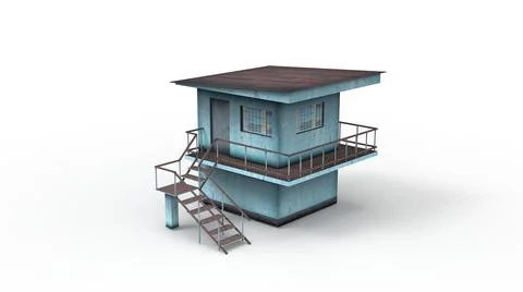 Old industrial building render on a white background. 3D rendering Ilustración de archivo