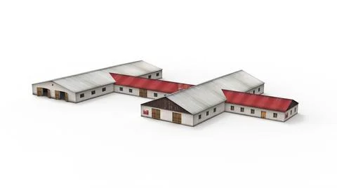 Old industrial building render on a white background. 3D rendering 스톡 일러스트