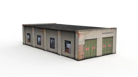 Old industrial building render on a white background. 3D rendering 스톡 일러스트