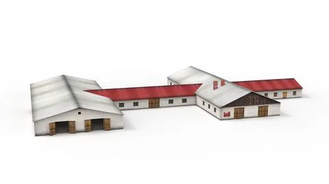 Old industrial building render on a white background. 3D rendering 스톡 일러스트