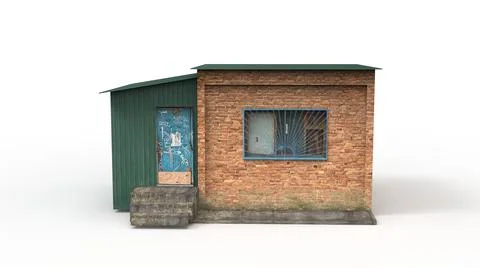 Old industrial building render on a white background. 3D rendering Ilustración de archivo