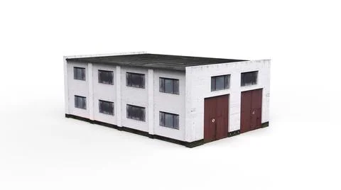 Old industrial building render on a white background. 3D rendering 스톡 일러스트
