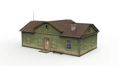 Old industrial building render on a white background. 3D rendering Stock Illustration