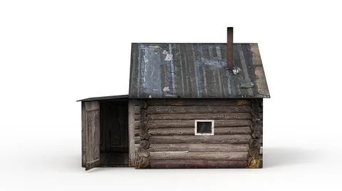 Old industrial building render on a white background. 3D rendering Ilustración de archivo