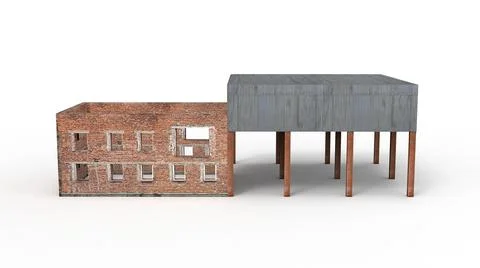 Old industrial building render on a white background. 3D rendering Stock Illustration