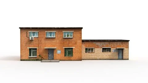 Old industrial building render on a white background. 3D rendering 스톡 일러스트
