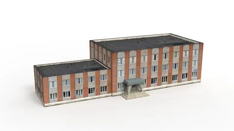 Old industrial building render on a white background. 3D rendering Stock Illustration