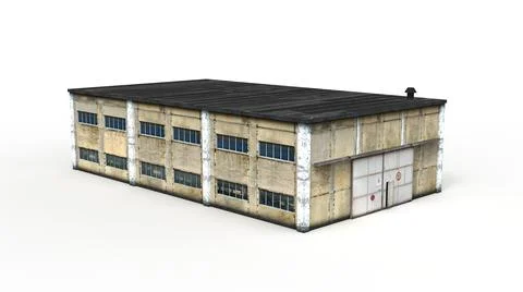 Old industrial building render on a white background. 3D rendering Stock Illustration