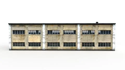 Old industrial building render on a white background. 3D rendering Ilustración de archivo