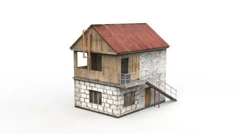 Old industrial building render on a white background. 3D rendering Stock Illustration
