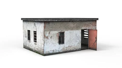 Old industrial building render on a white background. 3D rendering Stock Illustration