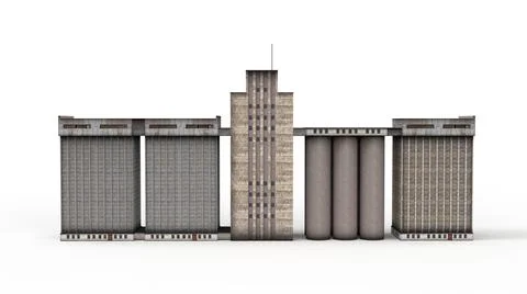Old industrial building render on a white background. 3D rendering Stock Illustration