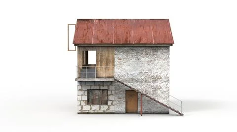 Old industrial building render on a white background. 3D rendering 스톡 일러스트