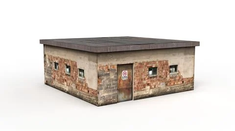 Old industrial building render on a white background. 3D rendering Ilustración de archivo